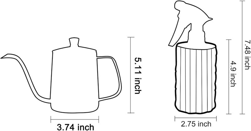 OFFIDIX Watering Can for Indoor Plants,Long Spout Metal Stainless Steel 21 oz/600 ml Watering Can with 14 oz/400ml Glass Plant Mister Spray Bottle for House Plant Bonsai - Image 2
